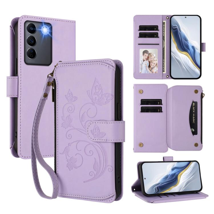 Butterfly Love Flower Multi-card Zipper Wallet Leather Phone Case, For vivo Y02A 4G / Y11 2023 / Y02t, For vivo Y78+ 5G Global / V29 Lite, For vivo Y100 India / Y100A Global, For vivo Y56 5G Global / Y16 4G Global, For vivo S16 / V27 5G / V27 Pro 5G   ...