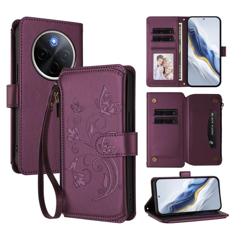Butterfly Love Flower Multi-card Zipper Wallet Leather Phone Case, For vivo S30 Pro mini, For vivo S30, For vivo X200s, For vivo Y300 Pro+ 5G / iQOO Z10 5G, For vivo Y29 4G Global / T4x 5G, For vivo V50 5G Global / V50e 5G