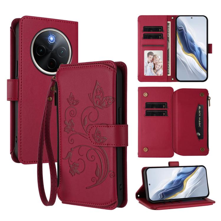 Butterfly Love Flower Multi-card Zipper Wallet Leather Phone Case, For vivo S30 Pro mini, For vivo S30, For vivo X200s, For vivo Y300 Pro+ 5G / iQOO Z10 5G, For vivo Y29 4G Global / T4x 5G, For vivo V50 5G Global / V50e 5G