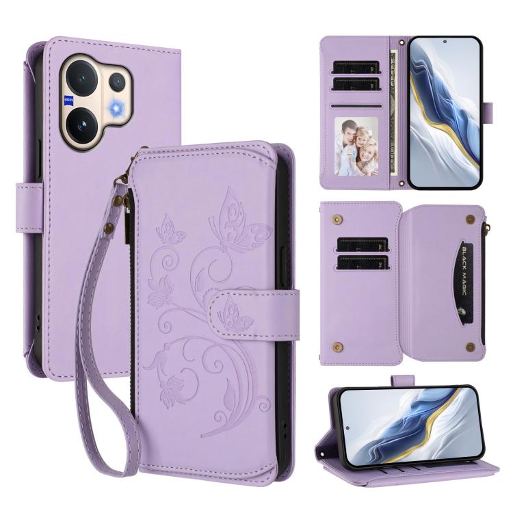 Butterfly Love Flower Multi-card Zipper Wallet Leather Phone Case, For vivo V60 Lite 5G Global, For vivo Y400 5G Global, For vivo Y400 4G, For vivo iQOO Neo 10+, For vivo V60 5G Curved Global, For vivo Y400 Pro 5G