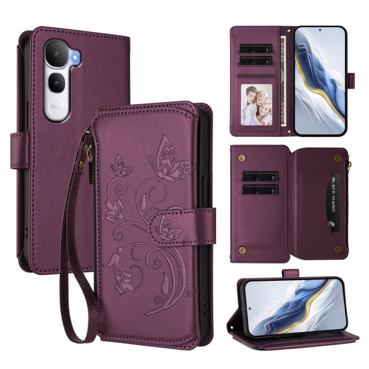 Butterfly Love Flower Multi-card Zipper Wallet Leather Phone Case, For vivo V60 Lite 5G Global, For vivo Y400 5G Global, For vivo Y400 4G, For vivo iQOO Neo 10+, For vivo V60 5G Curved Global, For vivo Y400 Pro 5G