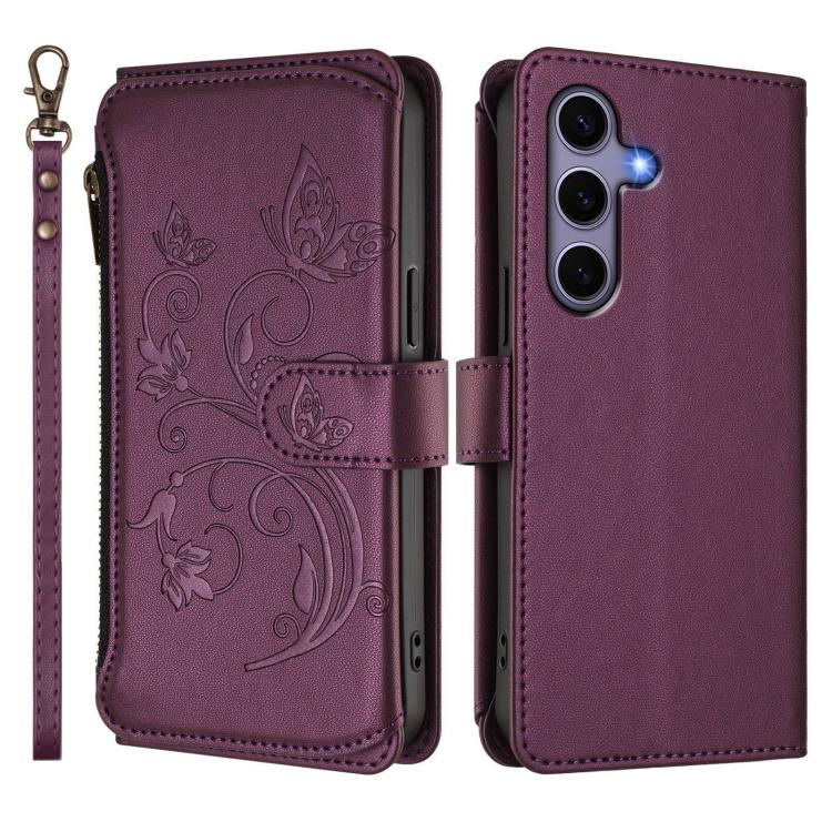 Butterfly Love Flower Multi-card Zipper Wallet Leather Phone Case, For Galaxy S24 / S25 5G, For Galaxy S24+ / S25+ 5G, For Galaxy S25 Ultra 5G, For Galaxy S24 FE 5G, For Galaxy S24 Ultra 5G, For Galaxy S23 FE 5G