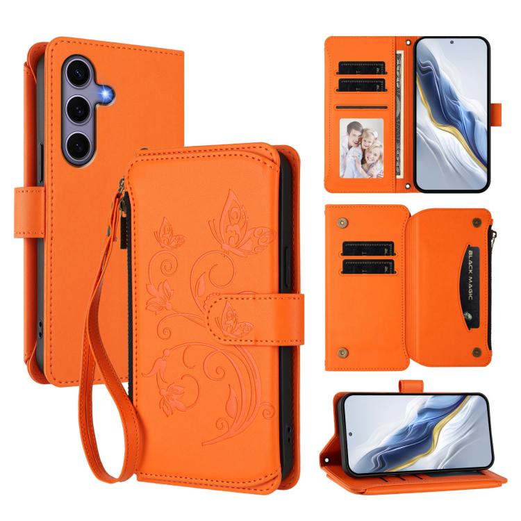 Butterfly Love Flower Multi-card Zipper Wallet Leather Phone Case, For Galaxy S24 / S25 5G, For Galaxy S24+ / S25+ 5G, For Galaxy S25 Ultra 5G, For Galaxy S24 FE 5G, For Galaxy S24 Ultra 5G, For Galaxy S23 FE 5G