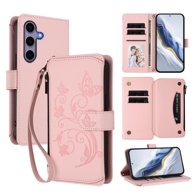 Butterfly Love Flower Multi-card Zipper Wallet Leather Phone Case, For Galaxy S24 / S25 5G, For Galaxy S24+ / S25+ 5G, For Galaxy S25 Ultra 5G, For Galaxy S24 FE 5G, For Galaxy S24 Ultra 5G, For Galaxy S23 FE 5G