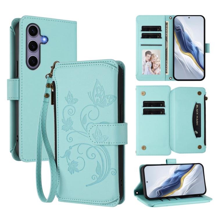 Butterfly Love Flower Multi-card Zipper Wallet Leather Phone Case, For Galaxy S24 / S25 5G, For Galaxy S24+ / S25+ 5G, For Galaxy S25 Ultra 5G, For Galaxy S24 FE 5G, For Galaxy S24 Ultra 5G, For Galaxy S23 FE 5G