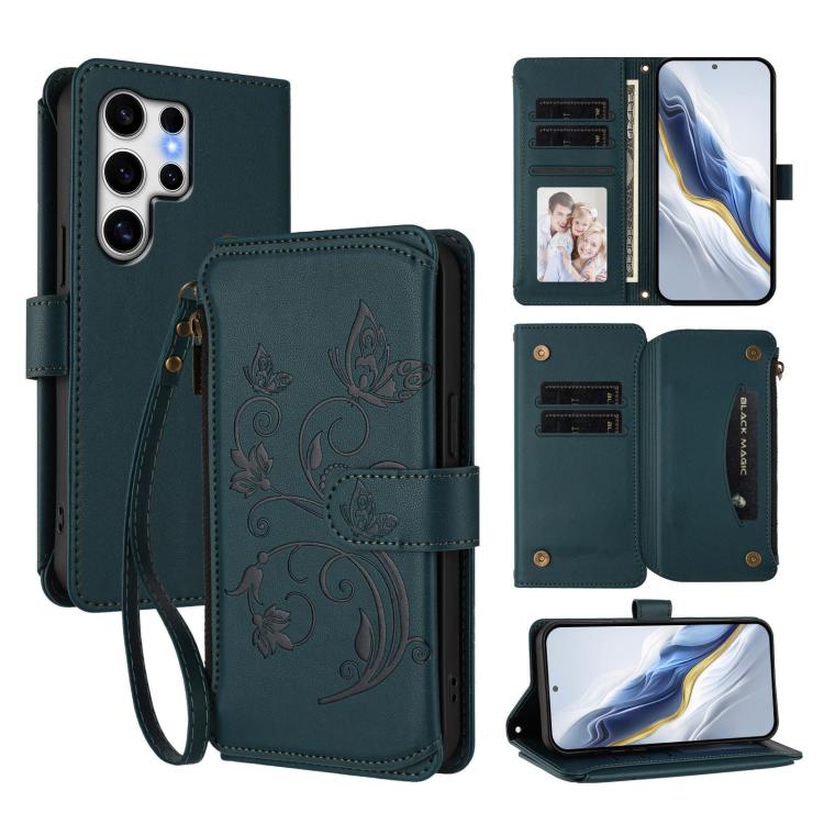 Butterfly Love Flower Multi-card Zipper Wallet Leather Phone Case, For Galaxy S24 / S25 5G, For Galaxy S24+ / S25+ 5G, For Galaxy S25 Ultra 5G, For Galaxy S24 FE 5G, For Galaxy S24 Ultra 5G, For Galaxy S23 FE 5G