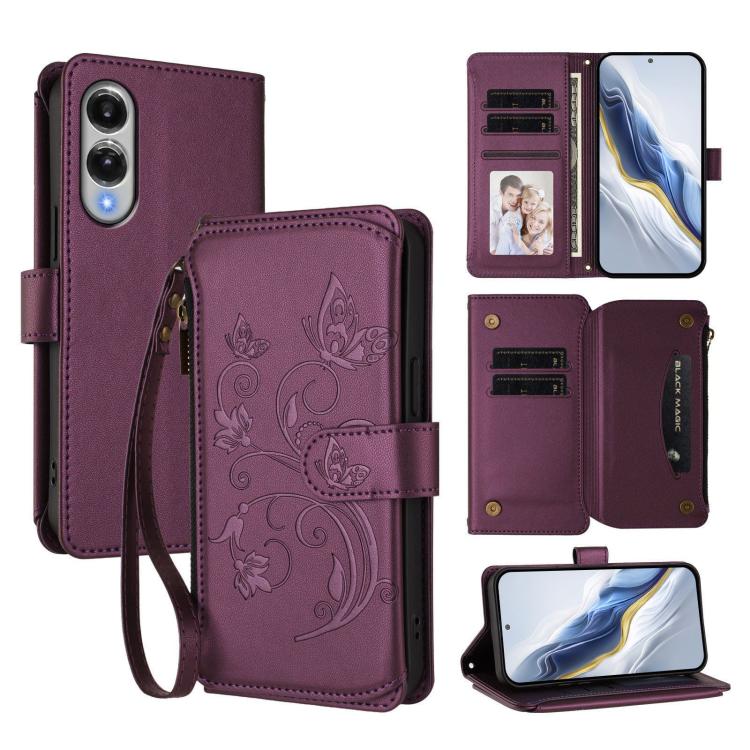 Butterfly Love Flower Multi-card Zipper Wallet Leather Phone Case, For Galaxy S26 FE 5G, For Galaxy S26+ 5G, For Galaxy S26 Edge 5G, For Galaxy S26 Ultra 5G, For Galaxy S26 5G, For Galaxy S25 Edge 5G