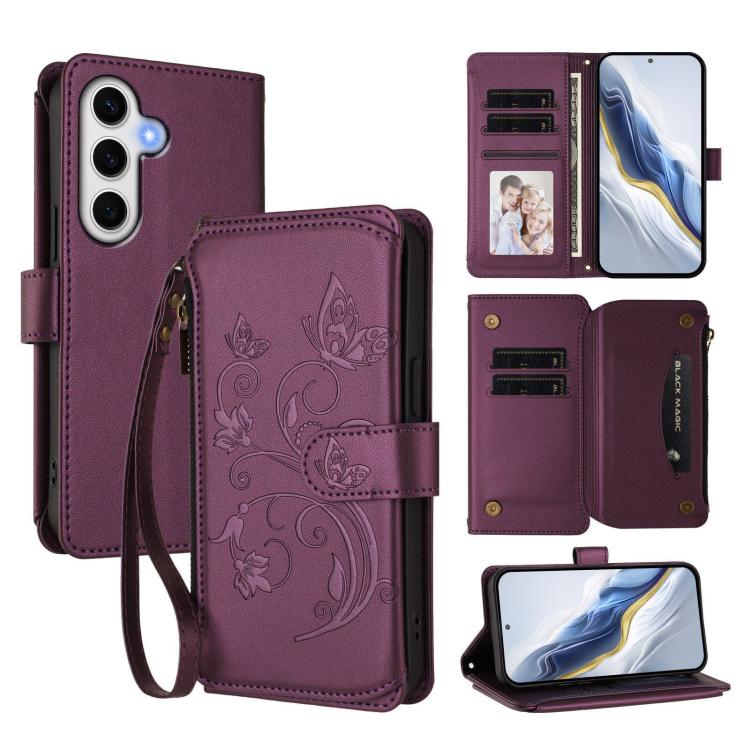 Butterfly Love Flower Multi-card Zipper Wallet Leather Phone Case, For Galaxy S24 / S25 5G, For Galaxy S24+ / S25+ 5G, For Galaxy S25 Ultra 5G, For Galaxy S24 FE 5G, For Galaxy S24 Ultra 5G, For Galaxy S23 FE 5G