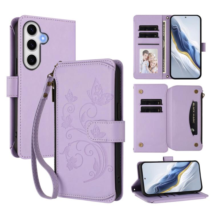 Butterfly Love Flower Multi-card Zipper Wallet Leather Phone Case, For Galaxy S24 / S25 5G, For Galaxy S24+ / S25+ 5G, For Galaxy S25 Ultra 5G, For Galaxy S24 FE 5G, For Galaxy S24 Ultra 5G, For Galaxy S23 FE 5G