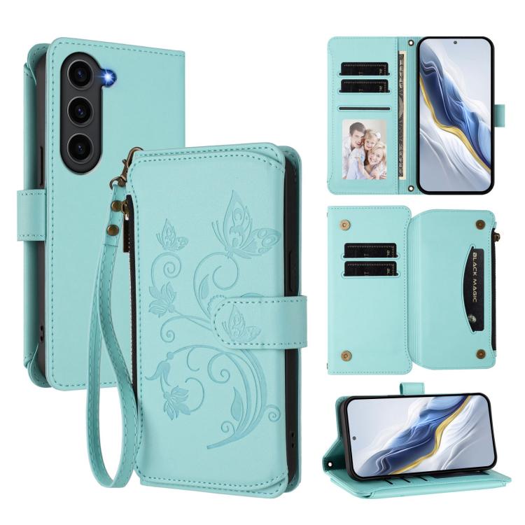 Butterfly Love Flower Multi-card Zipper Wallet Leather Phone Case, For Galaxy S23 Ultra 5G, For Galaxy S23+ 5G, For Galaxy S23 5G, For Galaxy S20 FE, For Galaxy S22 Ultra 5G, For Galaxy S22+ 5G