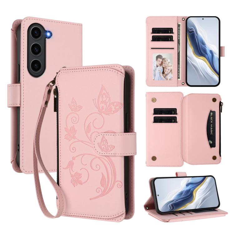 Butterfly Love Flower Multi-card Zipper Wallet Leather Phone Case, For Galaxy S23 Ultra 5G, For Galaxy S23+ 5G, For Galaxy S23 5G, For Galaxy S20 FE, For Galaxy S22 Ultra 5G, For Galaxy S22+ 5G