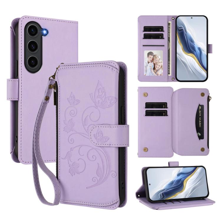 Butterfly Love Flower Multi-card Zipper Wallet Leather Phone Case, For Galaxy S23 Ultra 5G, For Galaxy S23+ 5G, For Galaxy S23 5G, For Galaxy S20 FE, For Galaxy S22 Ultra 5G, For Galaxy S22+ 5G