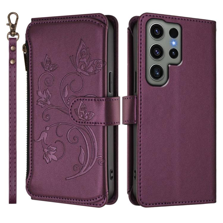 Butterfly Love Flower Multi-card Zipper Wallet Leather Phone Case, For Galaxy S23 Ultra 5G, For Galaxy S23+ 5G, For Galaxy S23 5G, For Galaxy S20 FE, For Galaxy S22 Ultra 5G, For Galaxy S22+ 5G