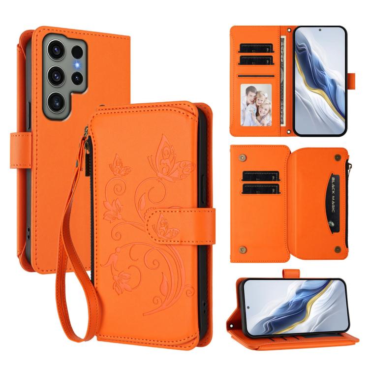 Butterfly Love Flower Multi-card Zipper Wallet Leather Phone Case, For Galaxy S23 Ultra 5G, For Galaxy S23+ 5G, For Galaxy S23 5G, For Galaxy S20 FE, For Galaxy S22 Ultra 5G, For Galaxy S22+ 5G