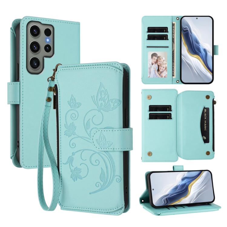 Butterfly Love Flower Multi-card Zipper Wallet Leather Phone Case, For Galaxy S23 Ultra 5G, For Galaxy S23+ 5G, For Galaxy S23 5G, For Galaxy S20 FE, For Galaxy S22 Ultra 5G, For Galaxy S22+ 5G