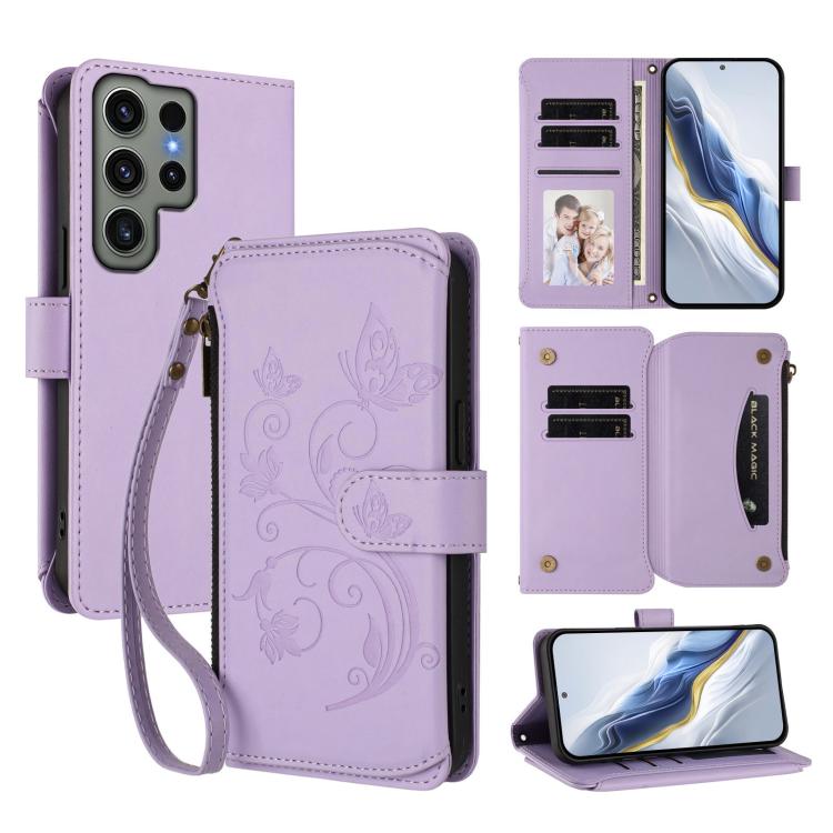 Butterfly Love Flower Multi-card Zipper Wallet Leather Phone Case, For Galaxy S23 Ultra 5G, For Galaxy S23+ 5G, For Galaxy S23 5G, For Galaxy S20 FE, For Galaxy S22 Ultra 5G, For Galaxy S22+ 5G