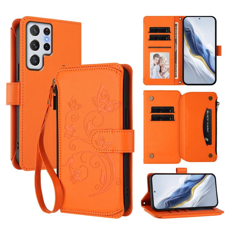 Butterfly Love Flower Multi-card Zipper Wallet Leather Phone Case, For Galaxy S23 Ultra 5G, For Galaxy S23+ 5G, For Galaxy S23 5G, For Galaxy S20 FE, For Galaxy S22 Ultra 5G, For Galaxy S22+ 5G