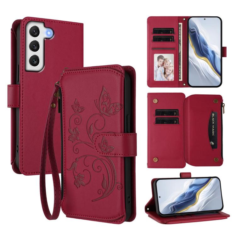 Butterfly Love Flower Multi-card Zipper Wallet Leather Phone Case, For Galaxy S22 5G, For Galaxy S21 FE 5G, For Galaxy S21 5G, For Galaxy S21+ 5G, For Galaxy S21 Ultra 5G, For Galaxy Note20 Ultra