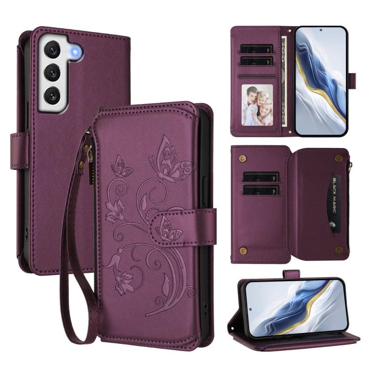 Butterfly Love Flower Multi-card Zipper Wallet Leather Phone Case, For Galaxy S22 5G, For Galaxy S21 FE 5G, For Galaxy S21 5G, For Galaxy S21+ 5G, For Galaxy S21 Ultra 5G, For Galaxy Note20 Ultra