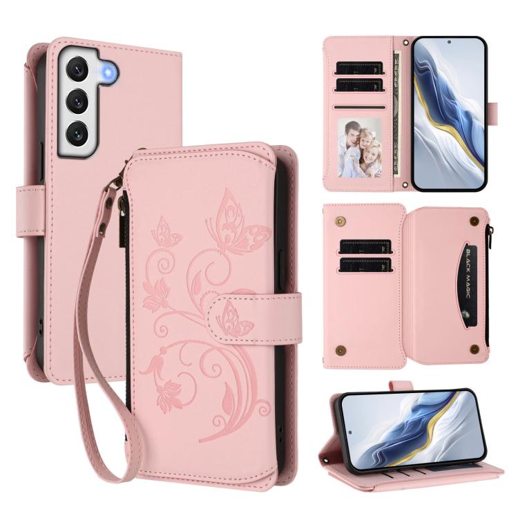 Butterfly Love Flower Multi-card Zipper Wallet Leather Phone Case, For Galaxy S22 5G, For Galaxy S21 FE 5G, For Galaxy S21 5G, For Galaxy S21+ 5G, For Galaxy S21 Ultra 5G, For Galaxy Note20 Ultra