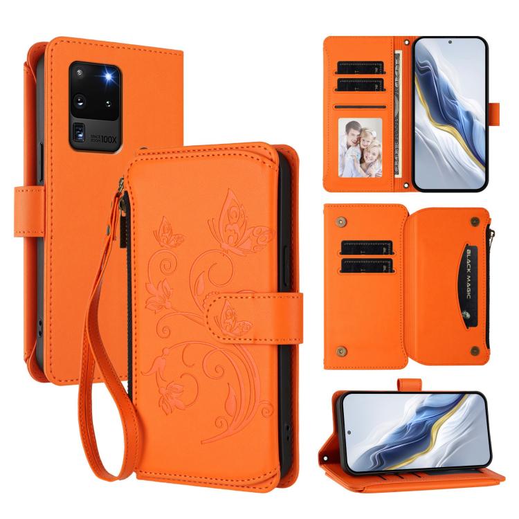 Butterfly Love Flower Multi-card Zipper Wallet Leather Phone Case, For Galaxy Note20, For Galaxy S20 Ultra, For Galaxy S20, For Galaxy S20+