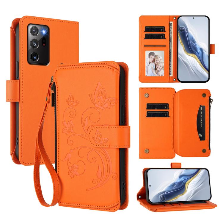 Butterfly Love Flower Multi-card Zipper Wallet Leather Phone Case, For Galaxy S22 5G, For Galaxy S21 FE 5G, For Galaxy S21 5G, For Galaxy S21+ 5G, For Galaxy S21 Ultra 5G, For Galaxy Note20 Ultra