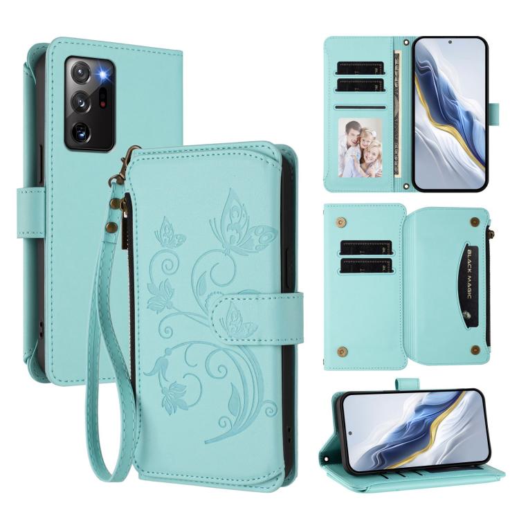 Butterfly Love Flower Multi-card Zipper Wallet Leather Phone Case, For Galaxy S22 5G, For Galaxy S21 FE 5G, For Galaxy S21 5G, For Galaxy S21+ 5G, For Galaxy S21 Ultra 5G, For Galaxy Note20 Ultra