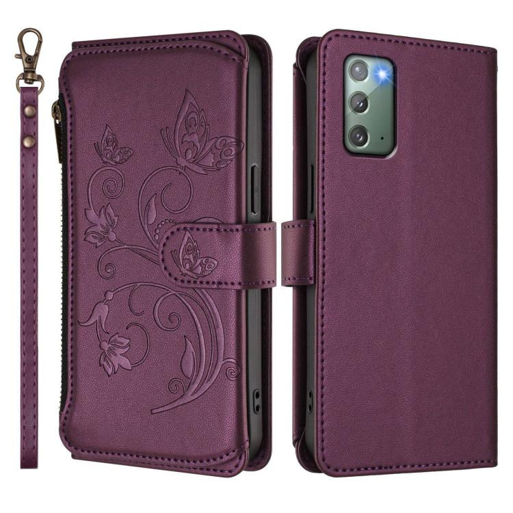 Butterfly Love Flower Multi-card Zipper Wallet Leather Phone Case, For Galaxy Note20, For Galaxy S20 Ultra, For Galaxy S20, For Galaxy S20+