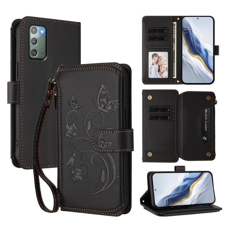 Butterfly Love Flower Multi-card Zipper Wallet Leather Phone Case, For Galaxy Note20, For Galaxy S20 Ultra, For Galaxy S20, For Galaxy S20+