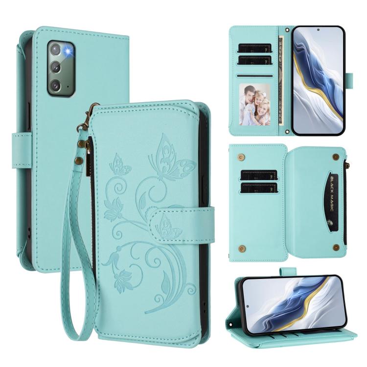 Butterfly Love Flower Multi-card Zipper Wallet Leather Phone Case, For Galaxy Note20, For Galaxy S20 Ultra, For Galaxy S20, For Galaxy S20+