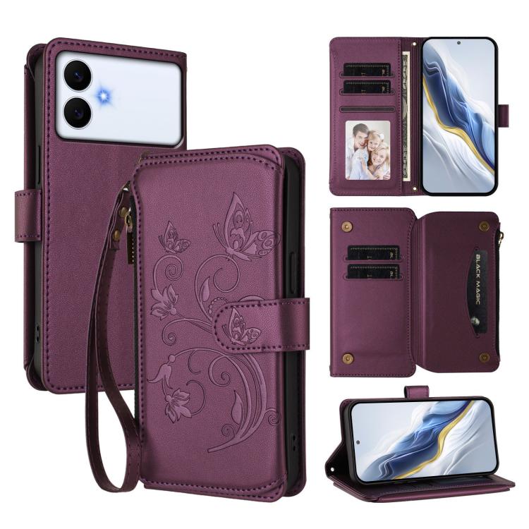 Butterfly Love Flower Multi-card Zipper Wallet Leather Phone Case, For Galaxy S26 FE 5G, For Galaxy S26+ 5G, For Galaxy S26 Edge 5G, For Galaxy S26 Ultra 5G, For Galaxy S26 5G, For Galaxy S25 Edge 5G