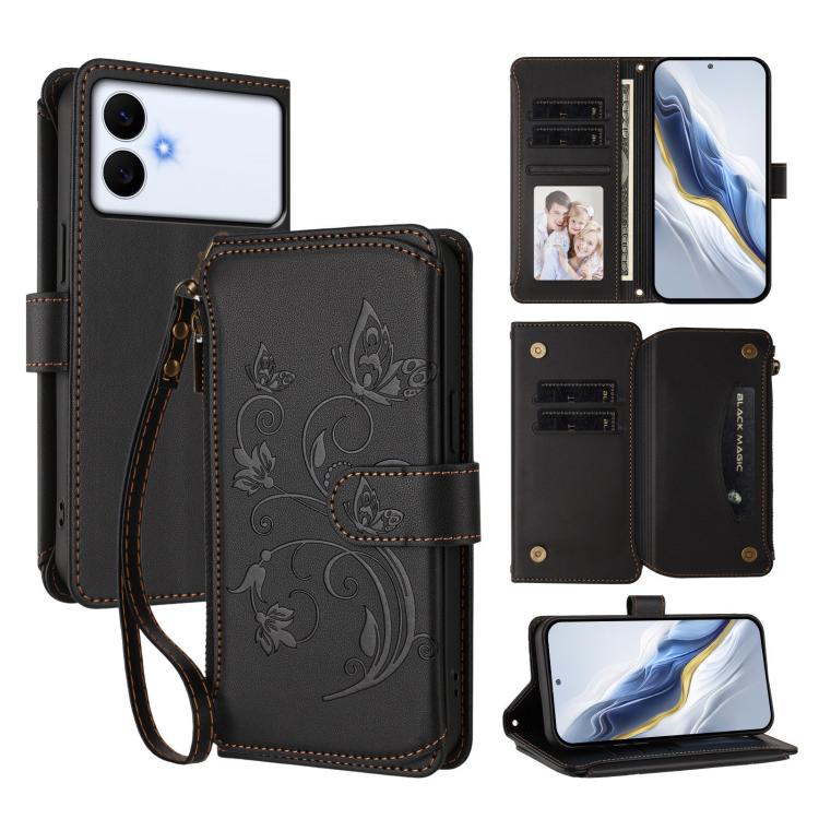 Butterfly Love Flower Multi-card Zipper Wallet Leather Phone Case, For Galaxy S26 FE 5G, For Galaxy S26+ 5G, For Galaxy S26 Edge 5G, For Galaxy S26 Ultra 5G, For Galaxy S26 5G, For Galaxy S25 Edge 5G