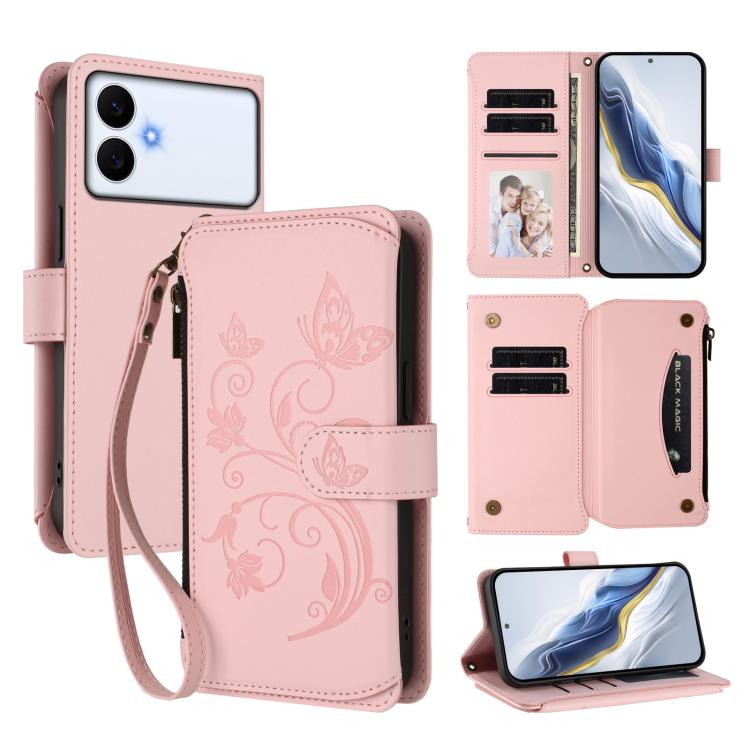 Butterfly Love Flower Multi-card Zipper Wallet Leather Phone Case, For Galaxy S26 FE 5G, For Galaxy S26+ 5G, For Galaxy S26 Edge 5G, For Galaxy S26 Ultra 5G, For Galaxy S26 5G, For Galaxy S25 Edge 5G
