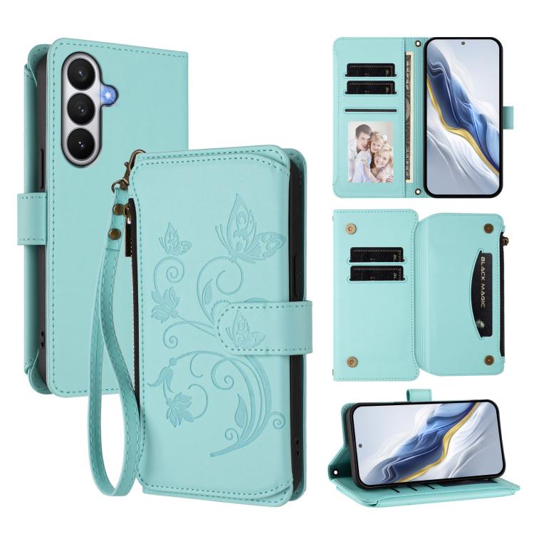 Butterfly Love Flower Multi-card Zipper Wallet Leather Phone Case, For Galaxy S26 FE 5G, For Galaxy S26+ 5G, For Galaxy S26 Edge 5G, For Galaxy S26 Ultra 5G, For Galaxy S26 5G, For Galaxy S25 Edge 5G
