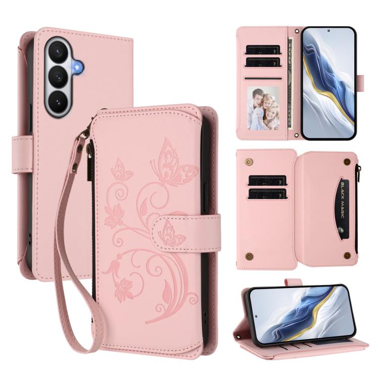 Butterfly Love Flower Multi-card Zipper Wallet Leather Phone Case, For Galaxy S26 FE 5G, For Galaxy S26+ 5G, For Galaxy S26 Edge 5G, For Galaxy S26 Ultra 5G, For Galaxy S26 5G, For Galaxy S25 Edge 5G