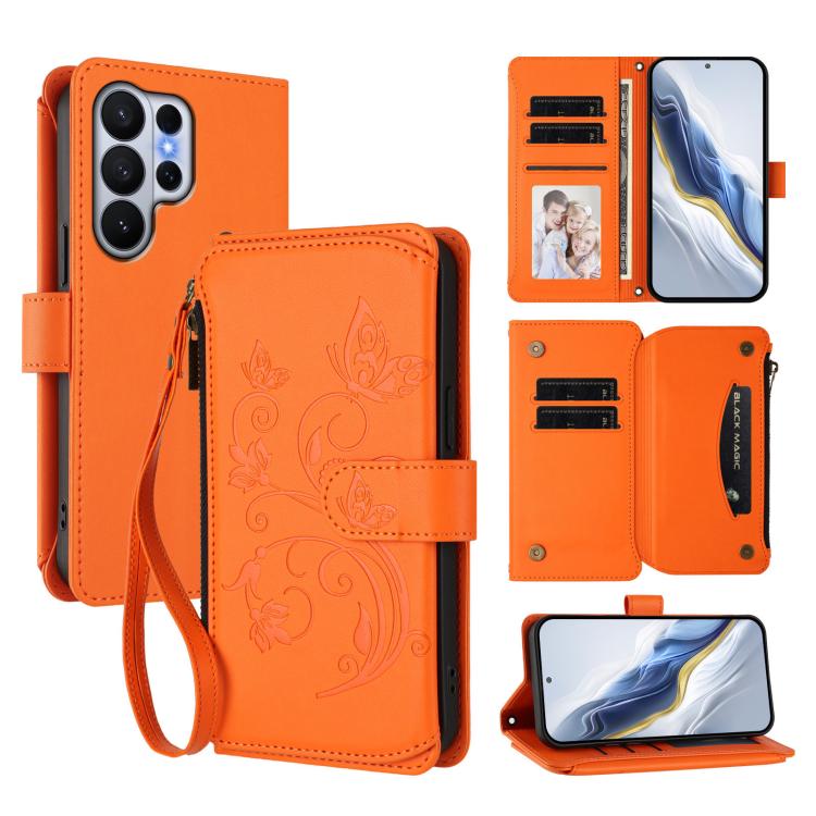 Butterfly Love Flower Multi-card Zipper Wallet Leather Phone Case, For Galaxy S26 FE 5G, For Galaxy S26+ 5G, For Galaxy S26 Edge 5G, For Galaxy S26 Ultra 5G, For Galaxy S26 5G, For Galaxy S25 Edge 5G