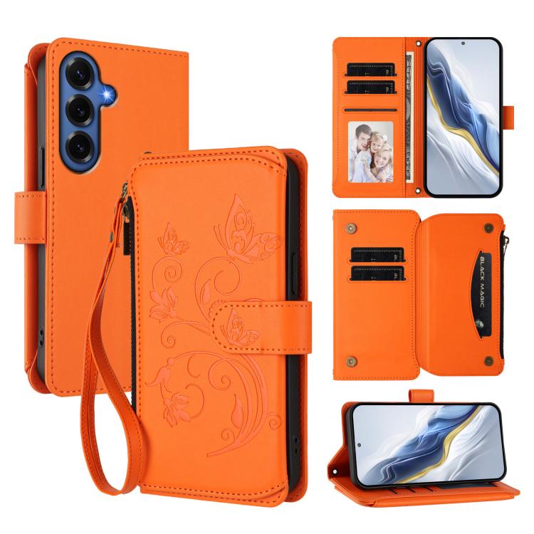 Butterfly Love Flower Multi-card Zipper Wallet Leather Phone Case, For Galaxy S26 FE 5G, For Galaxy S26+ 5G, For Galaxy S26 Edge 5G, For Galaxy S26 Ultra 5G, For Galaxy S26 5G, For Galaxy S25 Edge 5G