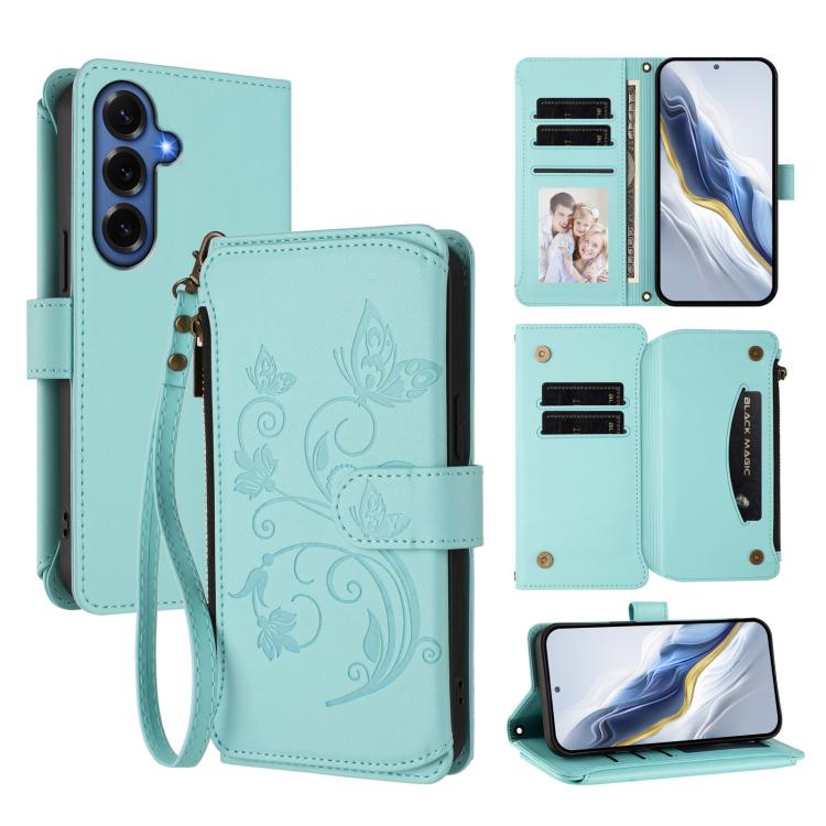 Butterfly Love Flower Multi-card Zipper Wallet Leather Phone Case, For Galaxy S26 FE 5G, For Galaxy S26+ 5G, For Galaxy S26 Edge 5G, For Galaxy S26 Ultra 5G, For Galaxy S26 5G, For Galaxy S25 Edge 5G