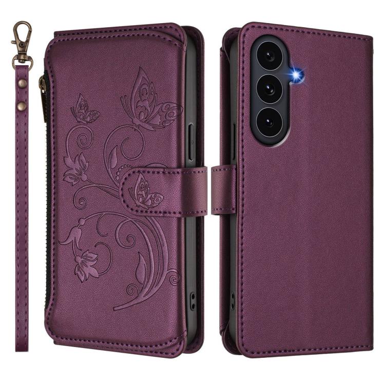 Butterfly Love Flower Multi-card Zipper Wallet Leather Phone Case, For Galaxy S26 FE 5G, For Galaxy S26+ 5G, For Galaxy S26 Edge 5G, For Galaxy S26 Ultra 5G, For Galaxy S26 5G, For Galaxy S25 Edge 5G
