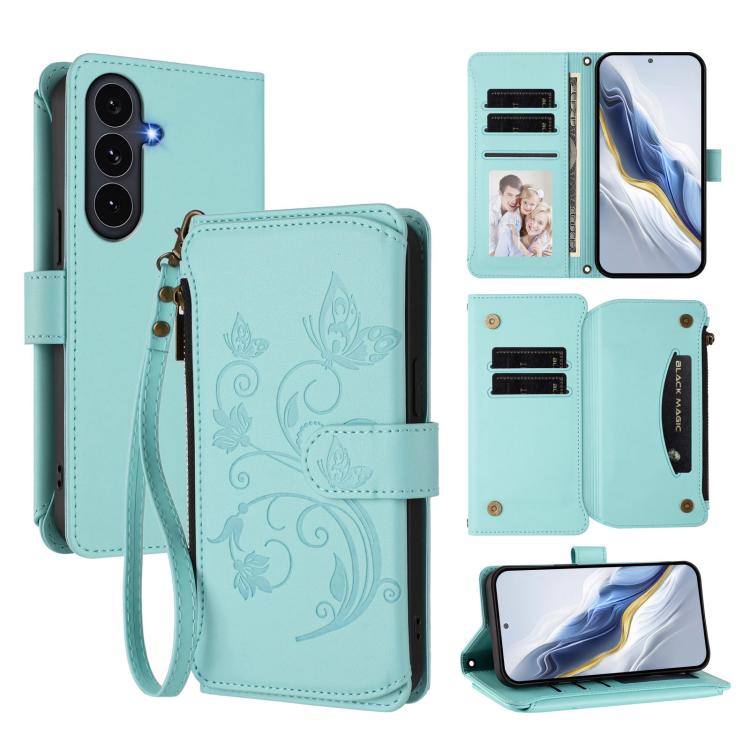 Butterfly Love Flower Multi-card Zipper Wallet Leather Phone Case, For Galaxy S26 FE 5G, For Galaxy S26+ 5G, For Galaxy S26 Edge 5G, For Galaxy S26 Ultra 5G, For Galaxy S26 5G, For Galaxy S25 Edge 5G