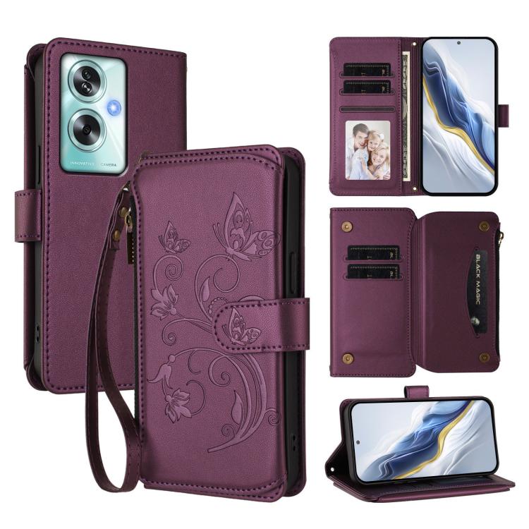 Butterfly Love Flower Multi-card Zipper Wallet Leather Phone Case, For OPPO Find X9 Pro, For OPPO K13 India, For OPPO K13 Turbo / K13 Turbo Pro 5G, For OPPO Reno14 F 5G / Reno14 5G, For OPPO A79 5G Global, For OPPO A5x 5G / 4G Global