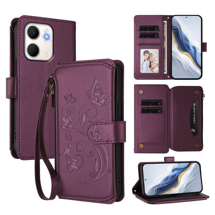 Butterfly Love Flower Multi-card Zipper Wallet Leather Phone Case, For OPPO Find X9 Pro, For OPPO K13 India, For OPPO K13 Turbo / K13 Turbo Pro 5G, For OPPO Reno14 F 5G / Reno14 5G, For OPPO A79 5G Global, For OPPO A5x 5G / 4G Global