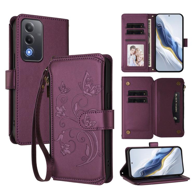Butterfly Love Flower Multi-card Zipper Wallet Leather Phone Case, For OPPO A5 5G / A3 Pro 5G Global, For OPPO Reno14 Pro 5G, For OPPO Find X8s+ 5G, For OPPO Find X8s 5G, For OPPO Find X8 Ultra 5G, For OPPO A5 Pro 5G / 4G Global