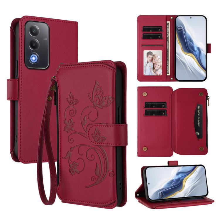 Butterfly Love Flower Multi-card Zipper Wallet Leather Phone Case, For OPPO A5 5G / A3 Pro 5G Global, For OPPO Reno14 Pro 5G, For OPPO Find X8s+ 5G, For OPPO Find X8s 5G, For OPPO Find X8 Ultra 5G, For OPPO A5 Pro 5G / 4G Global