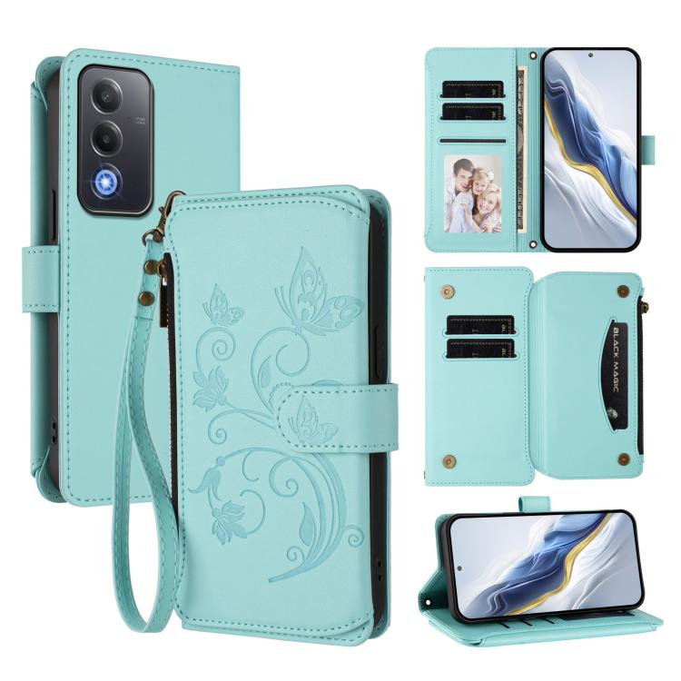 Butterfly Love Flower Multi-card Zipper Wallet Leather Phone Case, For OPPO A5 5G / A3 Pro 5G Global, For OPPO Reno14 Pro 5G, For OPPO Find X8s+ 5G, For OPPO Find X8s 5G, For OPPO Find X8 Ultra 5G, For OPPO A5 Pro 5G / 4G Global