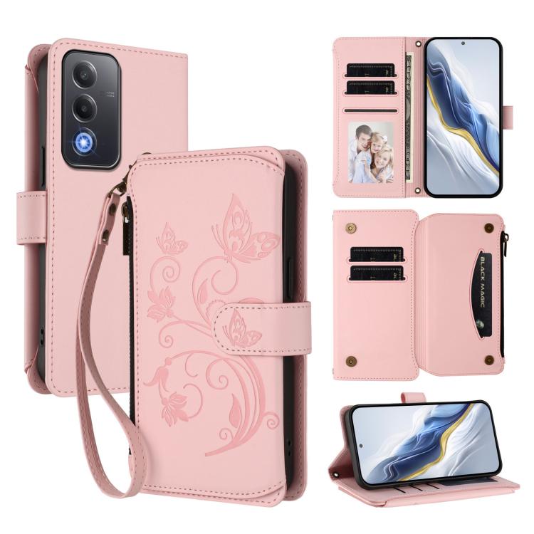 Butterfly Love Flower Multi-card Zipper Wallet Leather Phone Case, For OPPO A5 5G / A3 Pro 5G Global, For OPPO Reno14 Pro 5G, For OPPO Find X8s+ 5G, For OPPO Find X8s 5G, For OPPO Find X8 Ultra 5G, For OPPO A5 Pro 5G / 4G Global