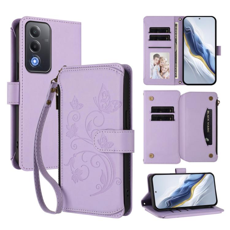 Butterfly Love Flower Multi-card Zipper Wallet Leather Phone Case, For OPPO A5 5G / A3 Pro 5G Global, For OPPO Reno14 Pro 5G, For OPPO Find X8s+ 5G, For OPPO Find X8s 5G, For OPPO Find X8 Ultra 5G, For OPPO A5 Pro 5G / 4G Global