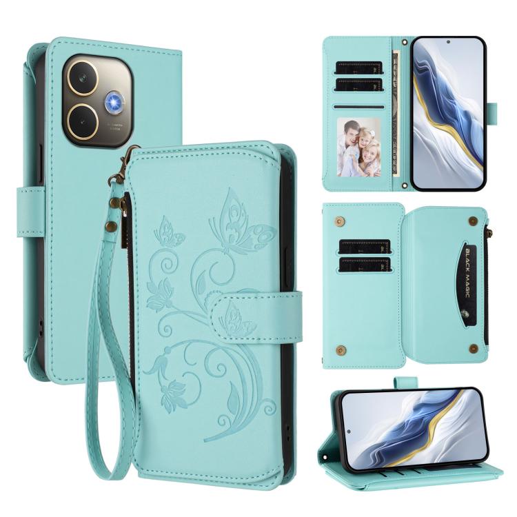Butterfly Love Flower Multi-card Zipper Wallet Leather Phone Case, For OPPO A5 5G / A3 Pro 5G Global, For OPPO Reno14 Pro 5G, For OPPO Find X8s+ 5G, For OPPO Find X8s 5G, For OPPO Find X8 Ultra 5G, For OPPO A5 Pro 5G / 4G Global