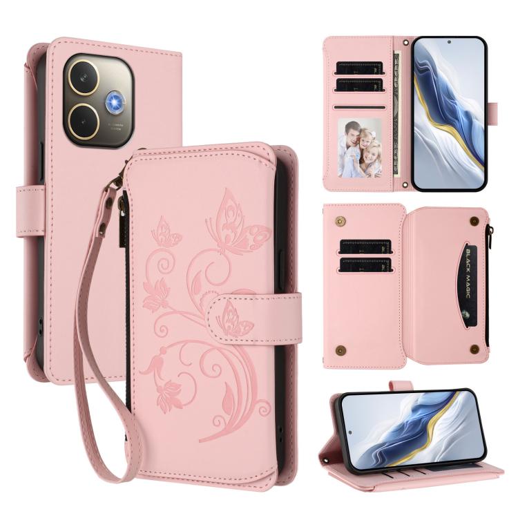 Butterfly Love Flower Multi-card Zipper Wallet Leather Phone Case, For OPPO A5 5G / A3 Pro 5G Global, For OPPO Reno14 Pro 5G, For OPPO Find X8s+ 5G, For OPPO Find X8s 5G, For OPPO Find X8 Ultra 5G, For OPPO A5 Pro 5G / 4G Global