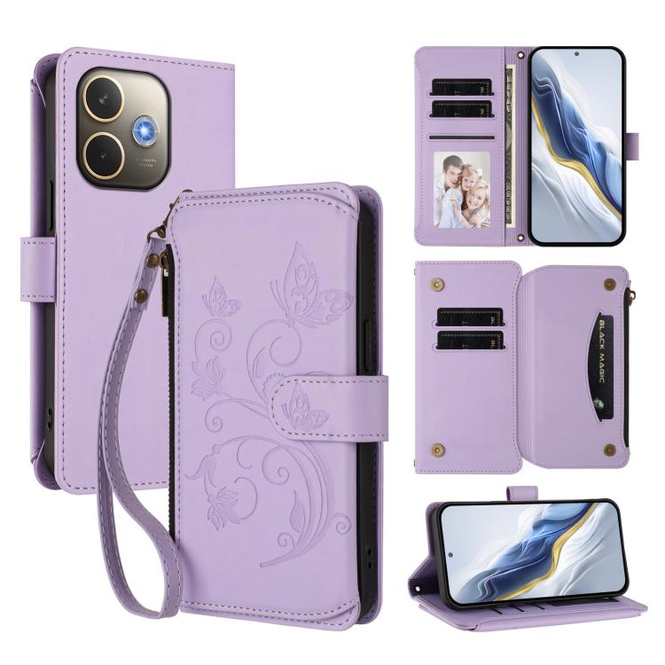 Butterfly Love Flower Multi-card Zipper Wallet Leather Phone Case, For OPPO A5 5G / A3 Pro 5G Global, For OPPO Reno14 Pro 5G, For OPPO Find X8s+ 5G, For OPPO Find X8s 5G, For OPPO Find X8 Ultra 5G, For OPPO A5 Pro 5G / 4G Global